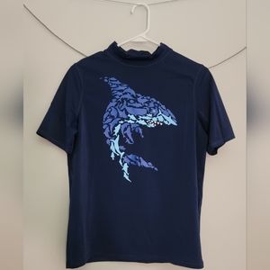 Lands End Boys Husky 14-16 Blue Shark Rashguard